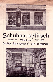 Anzeige des Schuhauses Hirsch in der Hauptstraße 94, um 1920.