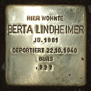 Stolperstein  Berta Lindheimer, geb. Sommer