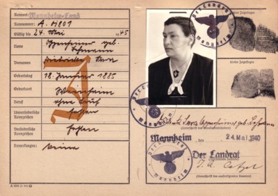 Volkskarteikarte  Friederike Oppenheimer, geb. Lehmann